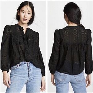 Madewell Eyelet Double-Tie Peasant Top Blouse in Black Size XXS